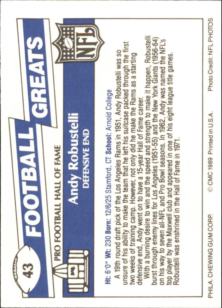 1989 Swell Greats (HOF) Football "Main Set" Base Cards - Bild 87 von 287