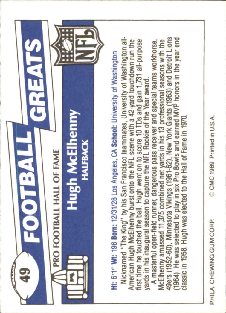 1989 Swell Greats (HOF) Football "Main Set" Base Cards - Bild 99 von 287