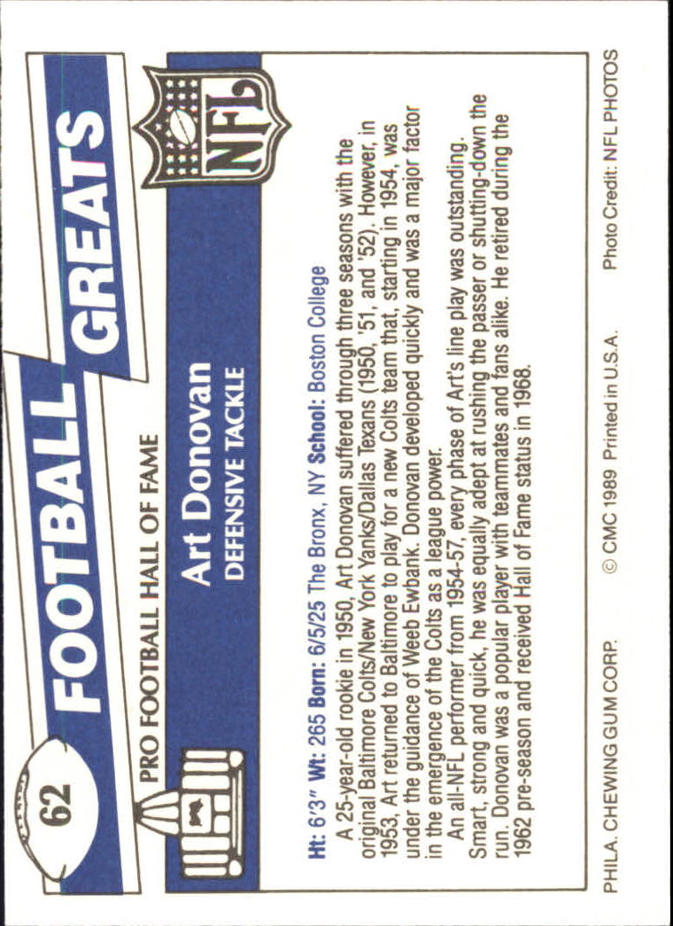 1989 Swell Greats (HOF) Football "Main Set" Base Cards - Bild 123 von 287