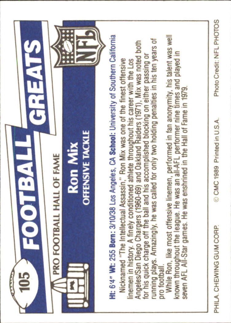 1989 Swell Greats (HOF) Football "Main Set" Base Cards - Bild 199 von 287