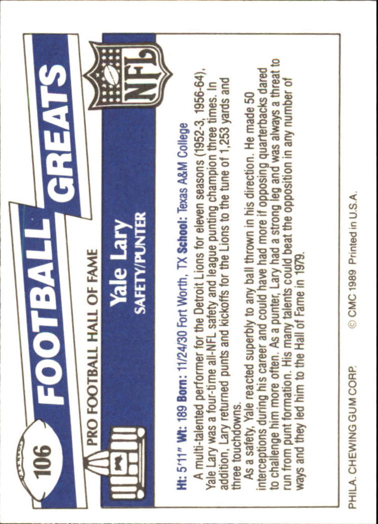 1989 Swell Greats (HOF) Football "Main Set" Base Cards - Bild 201 von 287
