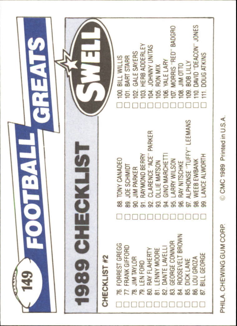1989 Swell Greats (HOF) Football "Main Set" Base Cards - Bild 285 von 287