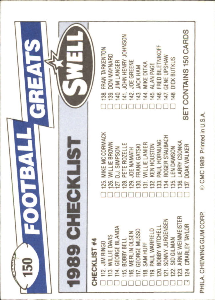 1989 Swell Greats (HOF) Football "Main Set" Base Cards - Bild 287 von 287
