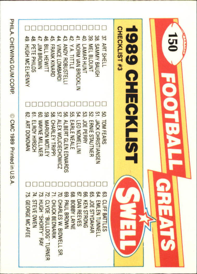 1989 Swell Greats (HOF) Football "Main Set" Base Cards - Bild 286 von 287