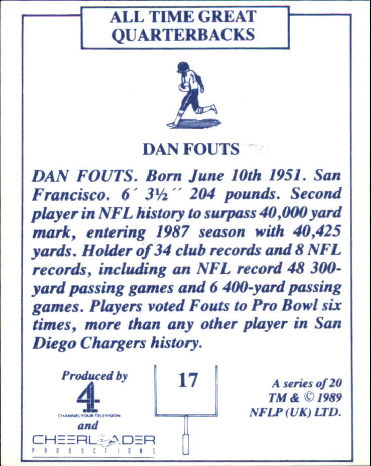 1989 TV-4 NFL Quarterbacks #17 Dan Fouts back image
