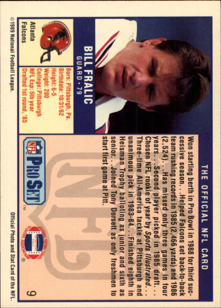 1989 Pro Set #9 Bill Fralic back image
