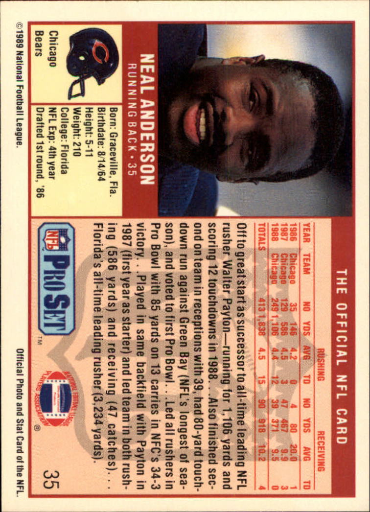 1989 Pro Set #35 Neal Anderson back image