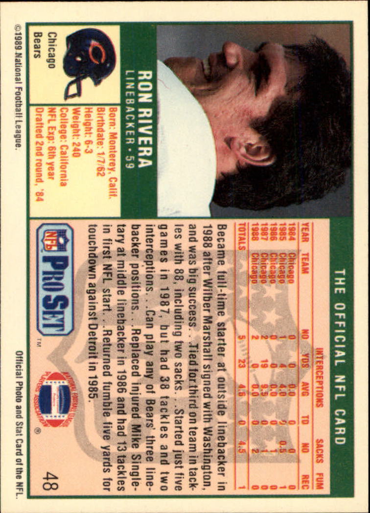 1989 Pro Set #48 Ron Rivera back image