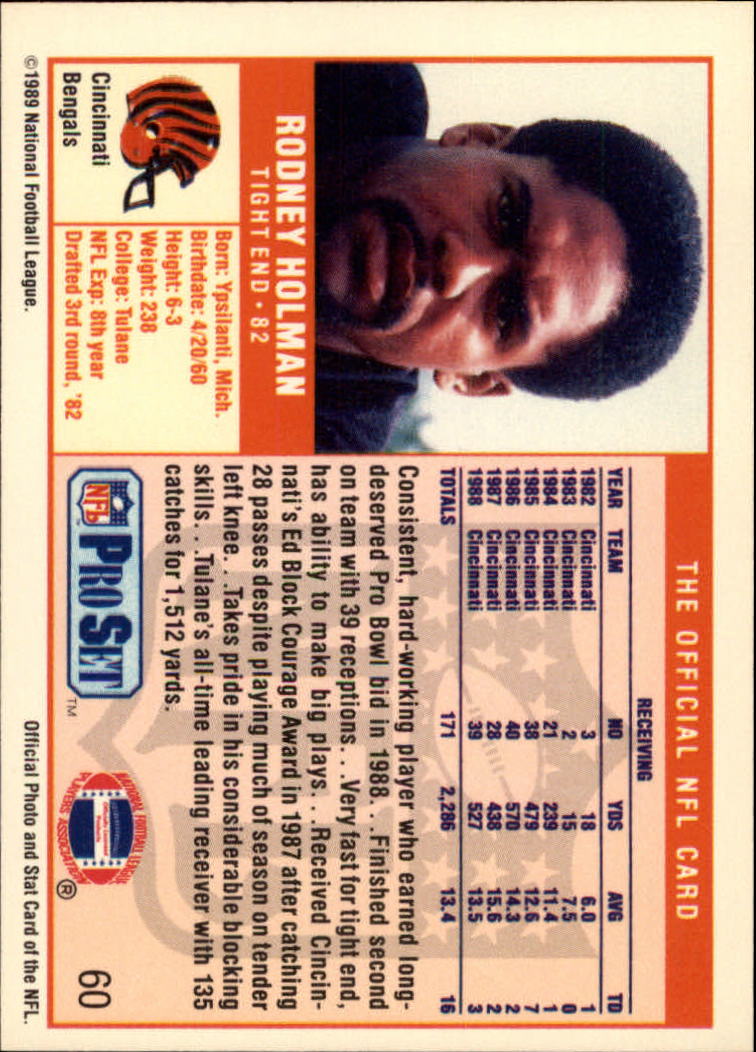 1989 Pro Set #60B Rodney Holman RC/(Bengals on front) back image