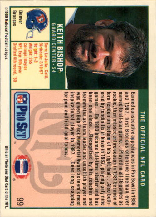 1989 Pro Set #99 Keith Bishop back image