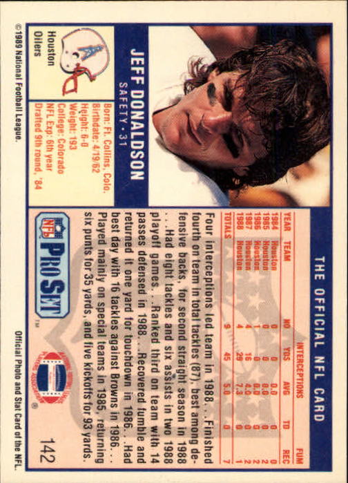 1989 Pro Set #142 Jeff Donaldson back image