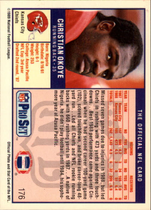 1989 Pro Set #176 Christian Okoye back image