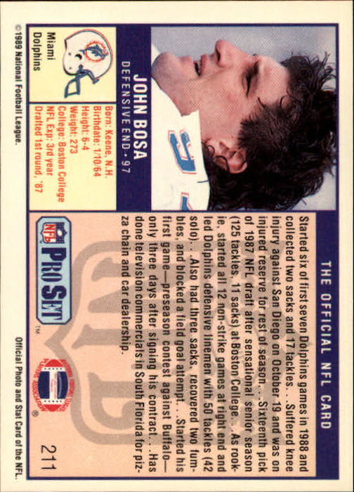 1989 Pro Set #211 John Bosa back image