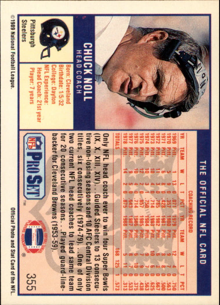 1989 Pro Set #355B Chuck Noll RC CO COR/(one of only two) back image