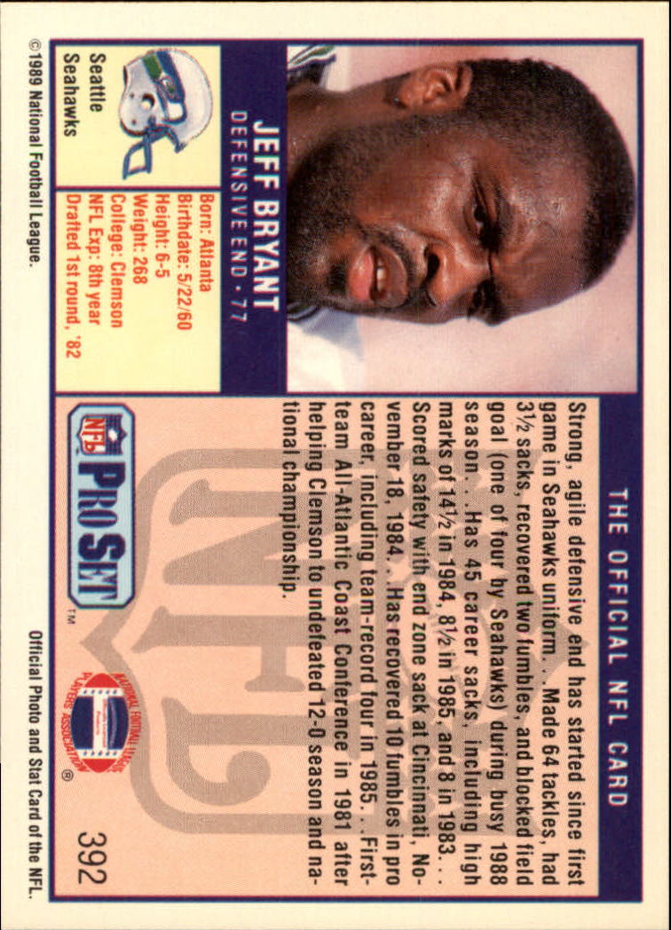 1989 Pro Set #392 Jeff Bryant back image