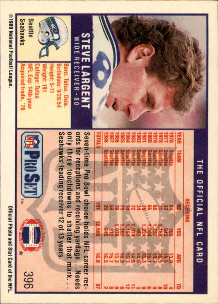 1989 Pro Set #396 Steve Largent back image