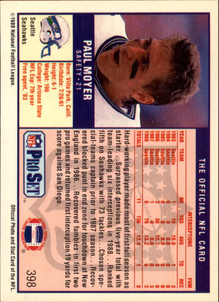 1989 Pro Set #398 Paul Moyer back image