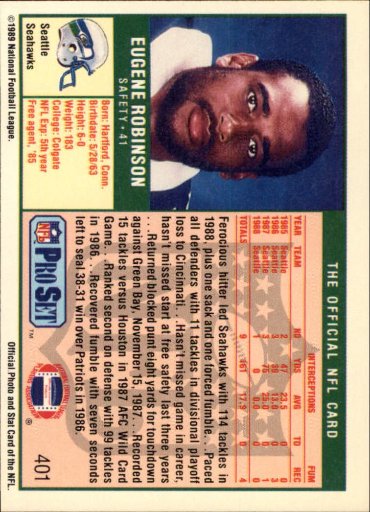 1989 Pro Set #401 Eugene Robinson RC back image