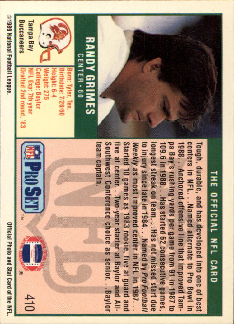 1989 Pro Set #410 Randy Grimes RC back image