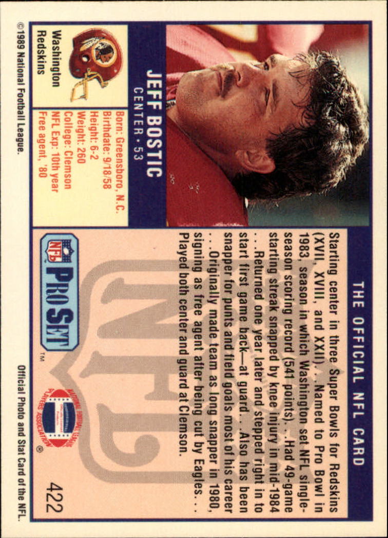 1989 Pro Set #422 Jeff Bostic back image