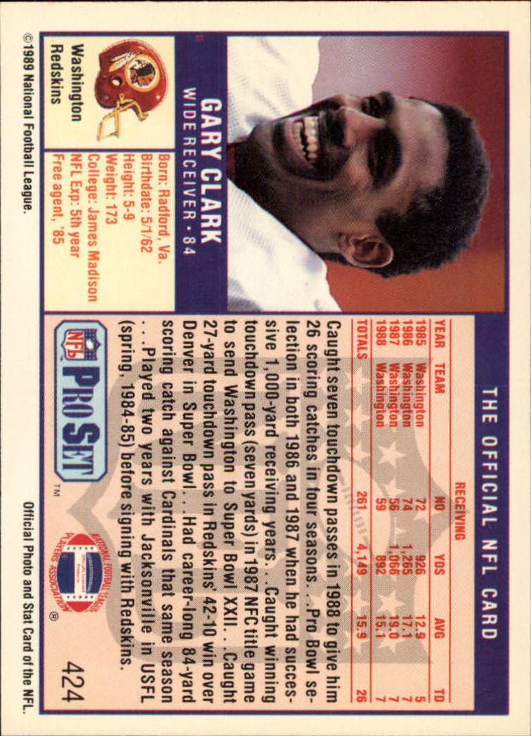 1989 Pro Set #424 Gary Clark back image
