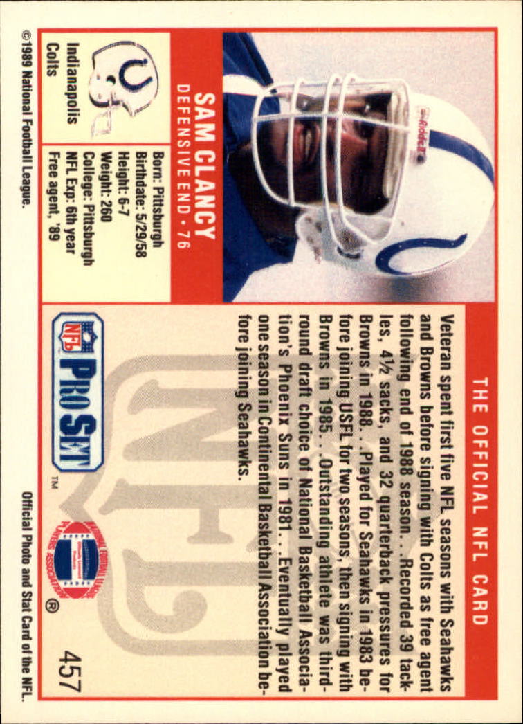 1989 Pro Set #457 Sam Clancy RC back image