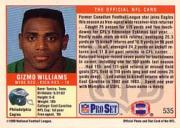 1989 Pro Set #535C Gizmo Williams RC/(With Scouting Photo on front) back image