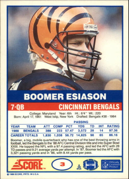 1989 Score #3 Boomer Esiason back image