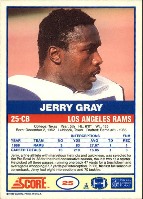 1989 Score #25 Jerry Gray back image