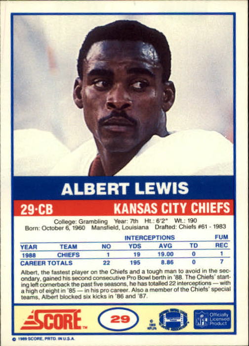 1989 Score #29 Albert Lewis back image