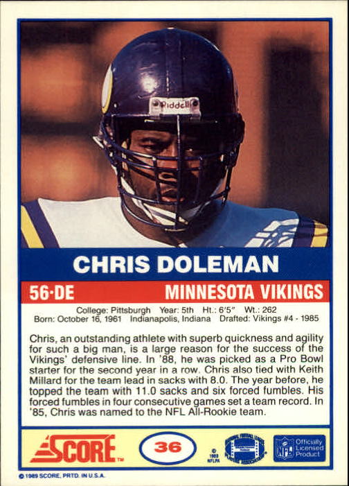 1989 Score #36 Chris Doleman back image