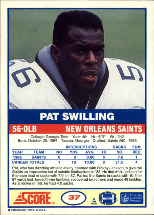 1989 Score #37 Pat Swilling back image