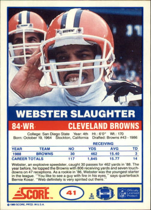 1989 Score #41 Webster Slaughter back image