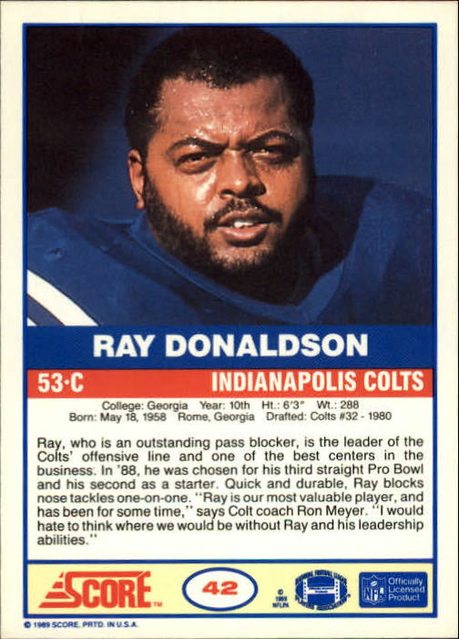 1989 Score #42 Ray Donaldson back image