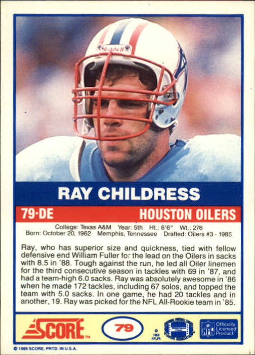 1989 Score #79 Ray Childress back image