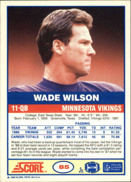 1989 Score #85 Wade Wilson back image