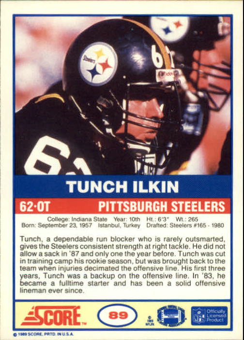 1989 Score #89 Tunch Ilkin RC back image