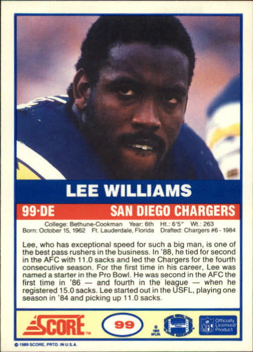 1989 Score #99 Lee Williams back image