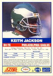 1989 Score #101A Keith Jackson RC ERR/(Listed as 84/on card back) back image