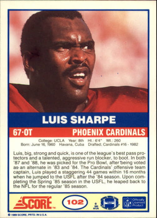 1989 Score #102 Luis Sharpe back image