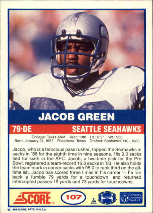 1989 Score #107 Jacob Green back image