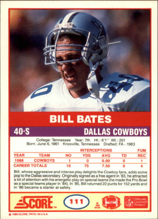 1989 Score #111 Bill Bates back image