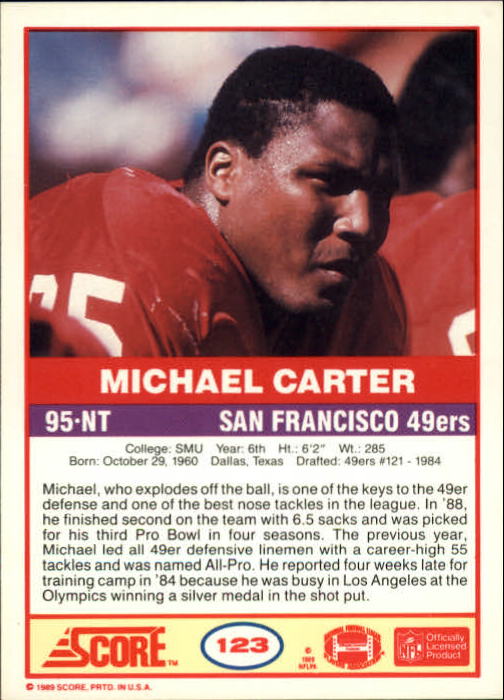 1989 Score #123 Michael Carter back image