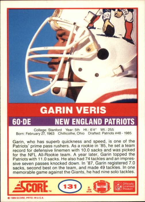 1989 Score #131 Garin Veris back image