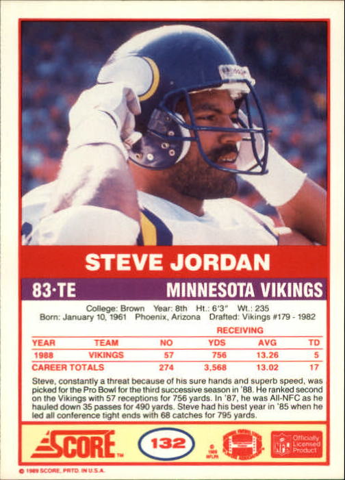 1989 Score #132 Steve Jordan back image