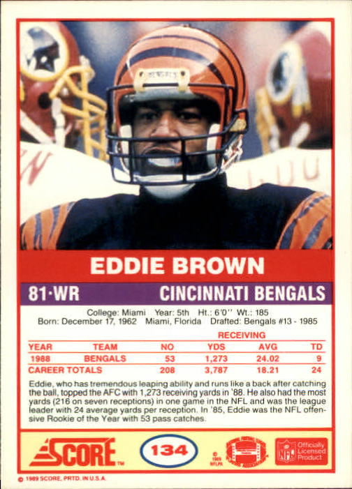 1989 Score #134 Eddie Brown back image