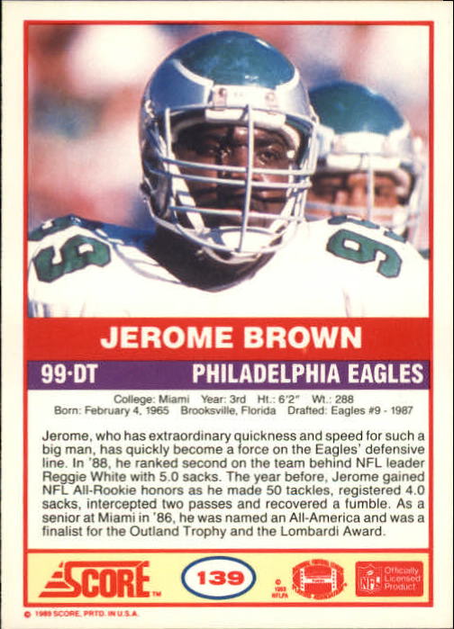 1989 Score #139 Jerome Brown back image