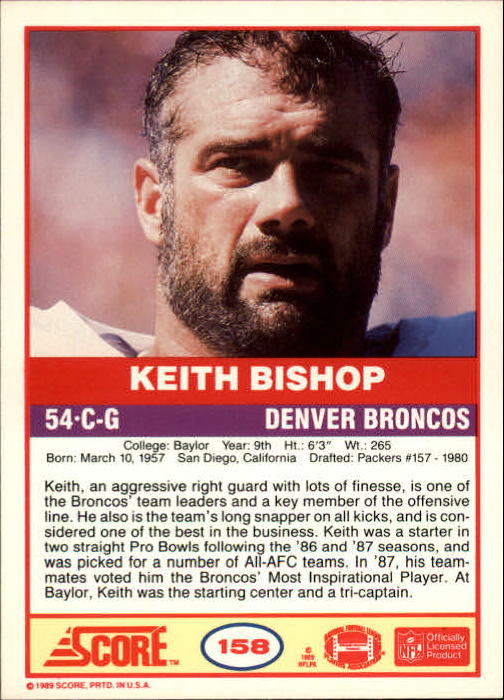 1989 Score #158 Keith Bishop back image