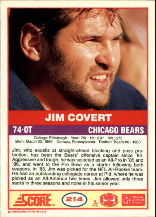 1989 Score #214 Jim Covert back image