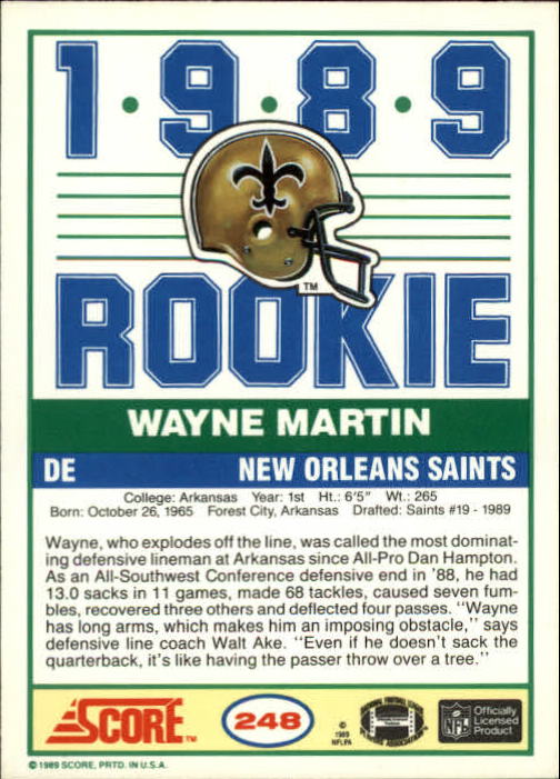 1989 Score #248 Wayne Martin RC back image